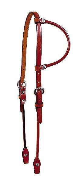 One Ear Rolled Bridle Leather Headstall Bk/Gry