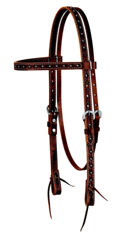 Tooled Browband Headstall With Accents Brn