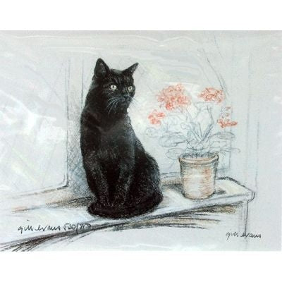 Black Cat By Gill Evans Matted 12.75x10.75