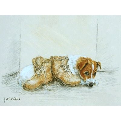 Terrier and Boots by Gill Evans 13 x 10.75