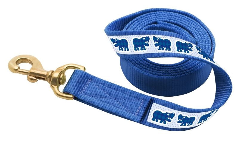 Perris Ribbon Lead with Snap - Blue Hippos 6ft Brn