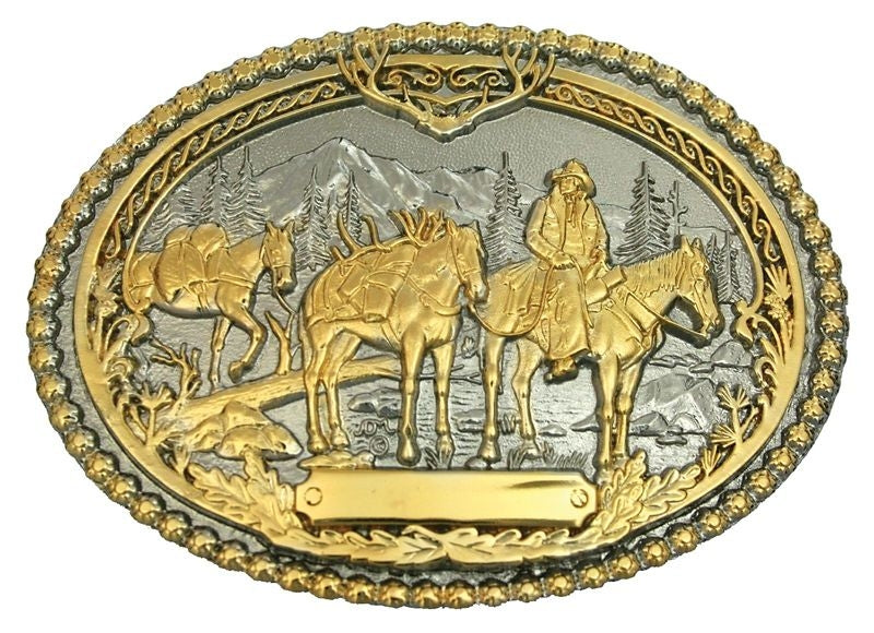 Pack Horses/Rider Two Tone Attitude Belt Buckle Br