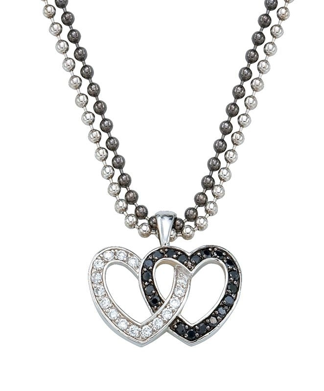 Crystal And Black Double Heart Pendant Necklace