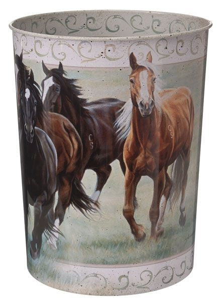 Gift Corral Waste Basket HorsesBk/Wh