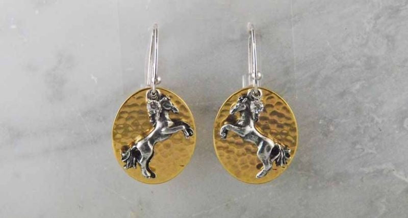 Fluffy Tail Horse On Oval Disc Wire Earrings Sil