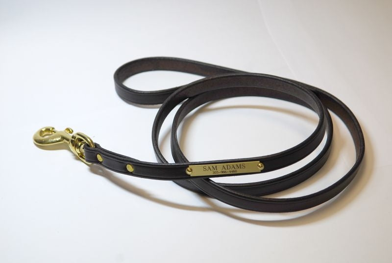 Personalized Mahogany Dog Leash with Brass