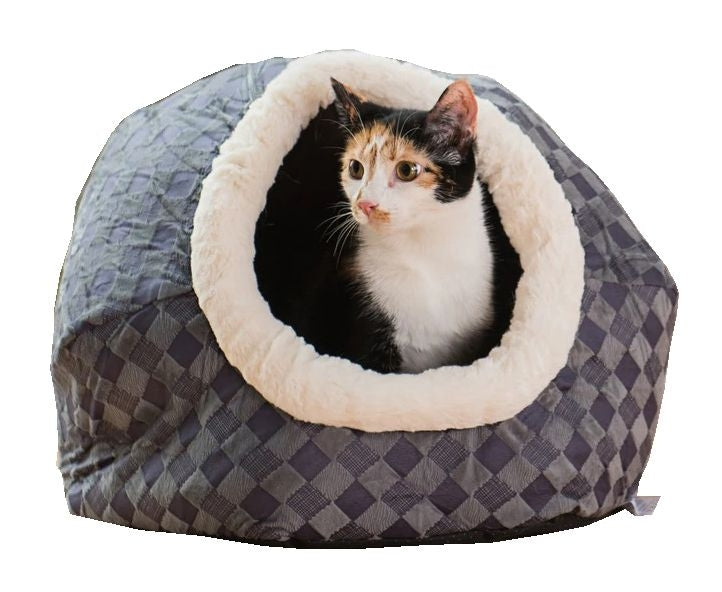 Armarkat C44 Blue Checkered Cuddle Cave Cat Bed