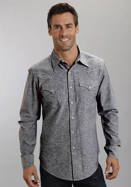 Stetson Mens Slub Chambray LS Snap Shirt