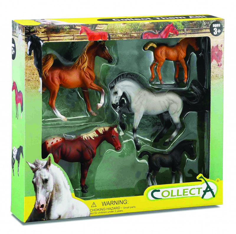 CollectA 5pc Box Set, Appaloosa, Chestnut & Grey Horses, Palomino & Black Foals